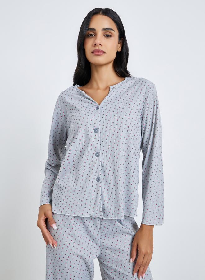 Styli Ditsy Print Top and Pyjama Set - Image 2